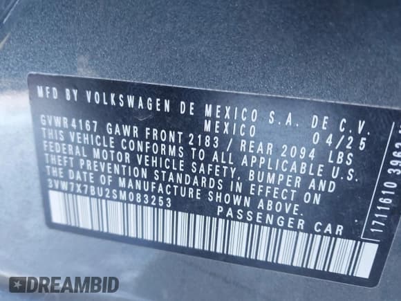 ✅ 2025 Volkswagen Jetta SE • VIN: 3VW7X7BU2SM083253 • Lot: 43693249. Listed on IAAI with 6,855 mi. Free auction sales archive from the USA and detailed vehicle history report at DreamBid. Image 9.