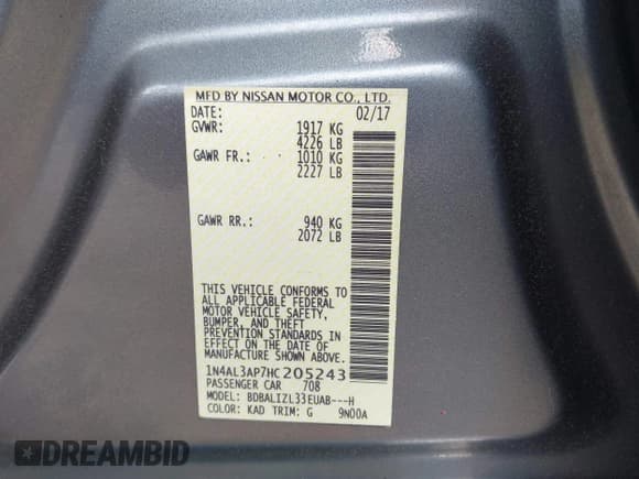 ✅ 2017 Nissan Altima SR • VIN: 1N4AL3AP7HC205243 • Lot: 42437100. Wystawiony na IAAI z przebiegiem 145 256 mil. Bezpłatny archiwum sprzedaży aukcyjnych z USA i szczegółowy raport historii pojazdu na DreamBid. Zdjęcie 9.