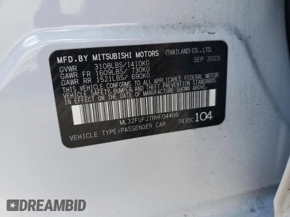 ✅ 2024 Mitsubishi Mirage ES • VIN: ML32FUFJ7RHF04466 • Lot: 87396935. Listed on Copart with 14,281 mi. Free auction sales archive from the USA and detailed vehicle history report at DreamBid. Image 13.