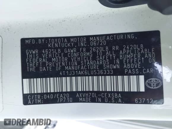 2020 Toyota Camry Hybrid SE z VIN 4T1J31AK6LU536333, wystawiony jako IAAI lot #43088914 z przebiegiem 73 421 mil mil oraz . Historia ofert i sprzedaży dostępna na DreamBid. Obrazek 9.