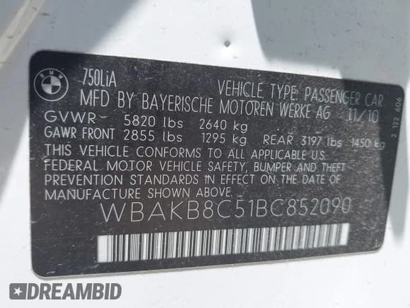 ✅ 2011 BMW 7 Series 750Li • VIN: WBAKB8C51BC852090 • Лот: 42612038. Опубликован ранее на IAAI с пробегом 101 179 миль. Бесплатный доступ к архиву аукционных продаж из США и подробный отчёт об истории автомобиля на DreamBid. Изображение 9.