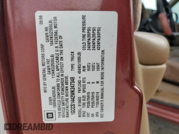 ✅ 1998 Chevrolet S-10 LS • VIN: 1GCCS1442WK247348 • Лот: 51708985. Опубликован ранее на Copart с пробегом 185 239 миль. Бесплатный доступ к архиву аукционных продаж из США и подробный отчёт об истории автомобиля на DreamBid. Изображение 12.