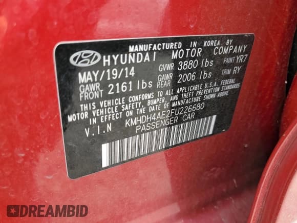 ✅ 2015 Hyundai Elantra SE • VIN: KMHDH4AE2FU226680 • Lot: 81880415. Listed on Copart with 92,155 mi. Free auction sales archive from the USA and detailed vehicle history report at DreamBid. Image 12.