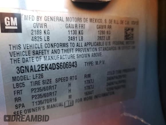 ✅ 2013 Chevrolet Captiva Sport LS • VIN: 3GNAL2EK4DS606943 • Lot: 49014085. Wystawiony na Copart z przebiegiem 176 055 mil. Bezpłatny archiwum sprzedaży aukcyjnych z USA i szczegółowy raport historii pojazdu na DreamBid. Zdjęcie 13.