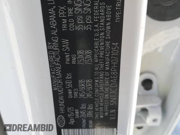 2023 Hyundai Santa Cruz SEL with VIN 5NTJCDAE8PH071054, listed as a Copart auction lot 81081134 with 9,609 mi miles and Salvage title. Bid and sale history available at DreamBid. Image 12.