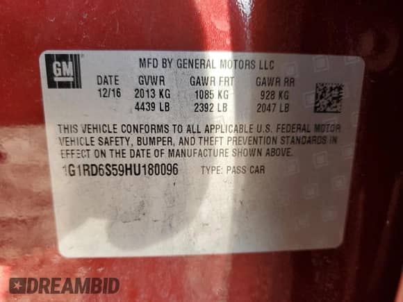 2017 Chevrolet Volt Premier с VIN 1G1RD6S59HU180096, выставлен на аукционе Copart как лот 58022553 с пробегом 36 708 миль миль и . История ставок и продаж доступна на DreamBid. Изображение 12.