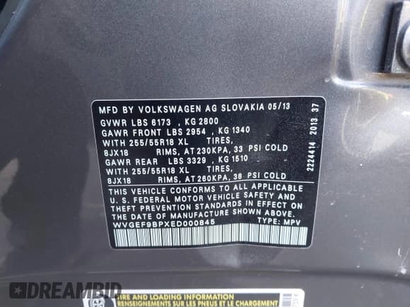 ✅ 2014 Volkswagen Touareg Sport • VIN: WVGEF9BPXED000845 • Lot: 43655040. Listed on IAAI with 107,278 mi. Free auction sales archive from the USA and detailed vehicle history report at DreamBid. Image 9.