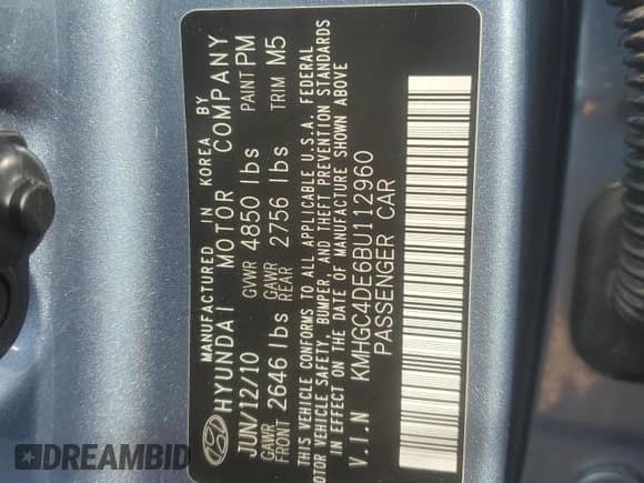 2011 Hyundai Genesis z VIN KMHGC4DE6BU112960, wystawiony jako Copart lot #75053284 z przebiegiem Nie podano mil oraz Szkoda całkowita • Salvage title. Historia ofert i sprzedaży dostępna na DreamBid. Obrazek 13.