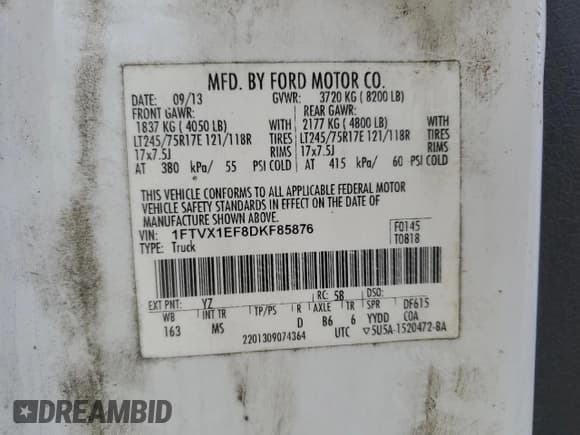 ✅ 2013 Ford F-150 XL • VIN: 1FTVX1EF8DKF85876 • Lot: 52526595. Wystawiony na Copart z przebiegiem 323 058 mil. Bezpłatny archiwum sprzedaży aukcyjnych z USA i szczegółowy raport historii pojazdu na DreamBid. Zdjęcie 12.