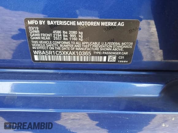 ✅ 2019 BMW 3 Series 330i • VIN: WBA5R1C5XKAK10365 • Lot: 91661645. Listed on Copart with 100,202 mi. Free auction sales archive from the USA and detailed vehicle history report at DreamBid. Image 12.