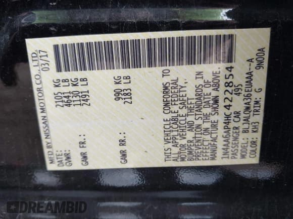 ✅ 2017 Nissan Maxima SV • VIN: 1N4AA6AP4HC422854 • Lot: 42345699. Wystawiony na IAAI z przebiegiem 99 177 mil. Bezpłatny archiwum sprzedaży aukcyjnych z USA i szczegółowy raport historii pojazdu na DreamBid. Zdjęcie 9.