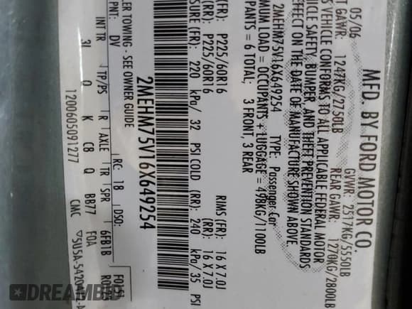 ✅ 2006 Mercury Grand Marquis LS Premium • VIN: 2MEHM75V16X649254 • Lot: 86988585. Listed on Copart with 89,245 mi. Free auction sales archive from the USA and detailed vehicle history report at DreamBid. Image 13.