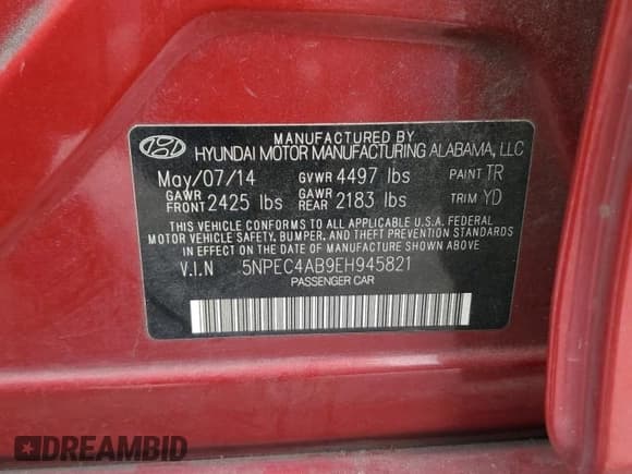 ✅ 2014 Hyundai Sonata Limited • VIN: 5NPEC4AB9EH945821 • Lot: 70688834. Listed on Copart with 116,991 mi. Free auction sales archive from the USA and detailed vehicle history report at DreamBid. Image 14.