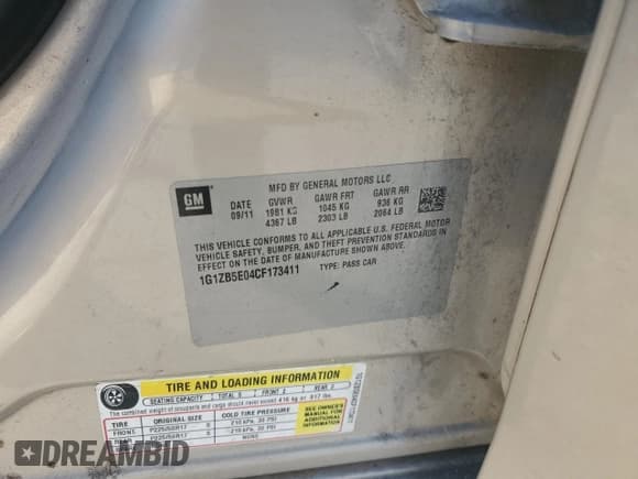 ✅ 2012 Chevrolet Malibu 1LS • VIN: 1G1ZB5E04CF173411 • Lot: 83030444. Listed on Copart with Not provided. Free auction sales archive from the USA and detailed vehicle history report at DreamBid. Image 13.