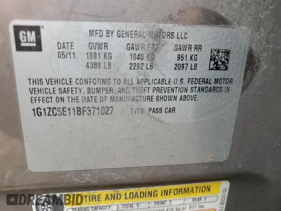 2011 Chevrolet Malibu 1LT с VIN 1G1ZC5E11BF371027, выставлен на аукционе Copart как лот 80349685 с пробегом 150 862 миль миль и Чистый • Clean title. История ставок и продаж доступна на DreamBid. Изображение 12.