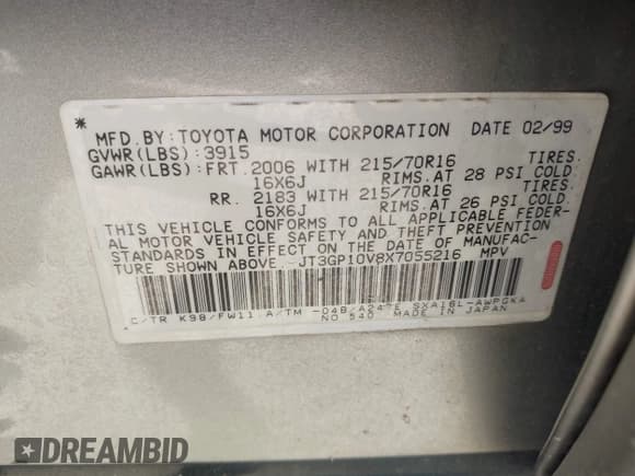 ✅ 1999 Toyota RAV4 • VIN: JT3GP10V8X7055216 • Lot: 42815138. Wystawiony na IAAI z przebiegiem 263 674 mil. Bezpłatny archiwum sprzedaży aukcyjnych z USA i szczegółowy raport historii pojazdu na DreamBid. Zdjęcie 9.