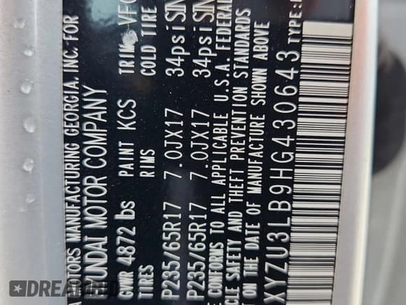 ✅ 2017 Hyundai Santa Fe 2.4L • VIN: 5XYZU3LB9HG430643 • Lot: 91221195. Wystawiony na Copart z przebiegiem 80 521 mil. Bezpłatny archiwum sprzedaży aukcyjnych z USA i szczegółowy raport historii pojazdu na DreamBid. Zdjęcie 14.