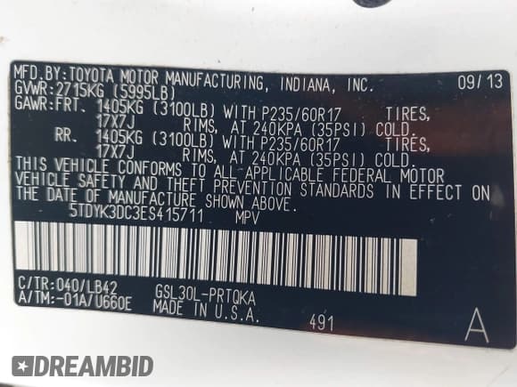 ✅ 2014 Toyota Sienna XLE • VIN: 5TDYK3DC3ES415711 • Lot: 43643569. Listed on IAAI with 205,322 mi. Free auction sales archive from the USA and detailed vehicle history report at DreamBid. Image 9.