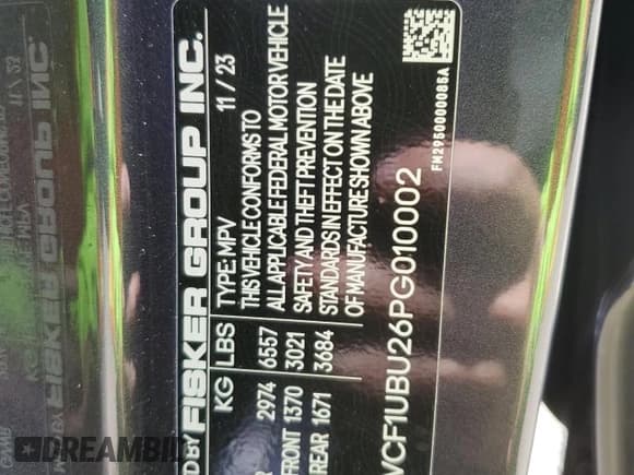 ✅ 2023 Fisker Ocean Ultra • VIN: VCF1UBU26PG010002 • Lot: 66130154. Wystawiony na Copart z przebiegiem Nie podano. Bezpłatny archiwum sprzedaży aukcyjnych z USA i szczegółowy raport historii pojazdu na DreamBid. Zdjęcie 13.
