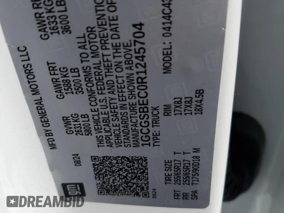 ✅ 2024 Chevrolet Colorado 2WD Work Truck • VIN: 1GCGSBEC0R1245704 • Lot: 86152805. Listed on Copart with 6,863 mi. Free auction sales archive from the USA and detailed vehicle history report at DreamBid. Image 12.