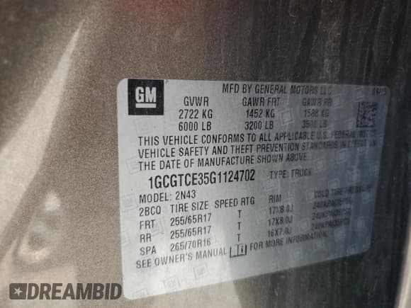 ✅ 2016 Chevrolet Colorado 4WD LT • VIN: 1GCGTCE35G1124702 • Lot: 59162545. Wystawiony na Copart z przebiegiem 135 429 mil. Bezpłatny archiwum sprzedaży aukcyjnych z USA i szczegółowy raport historii pojazdu na DreamBid. Zdjęcie 12.