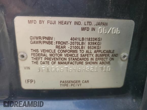 ✅ 2006 Subaru Impreza i • VIN: JF1GG67646H821710 • Lot: 62852845. Wystawiony na Copart z przebiegiem 223 617 mil. Bezpłatny archiwum sprzedaży aukcyjnych z USA i szczegółowy raport historii pojazdu na DreamBid. Zdjęcie 13.