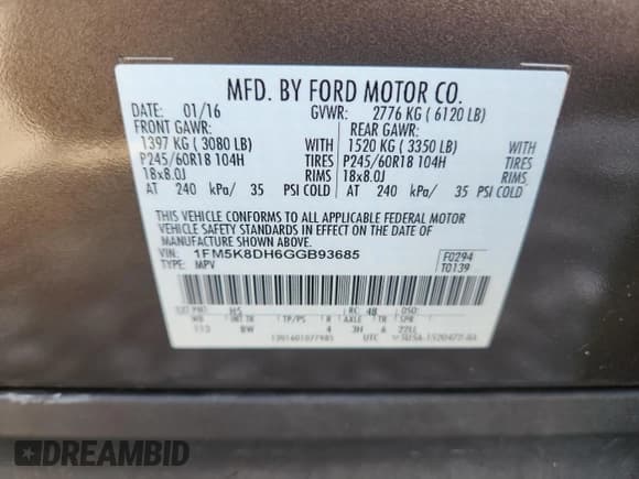 ✅ 2016 Ford Explorer XLT • VIN: 1FM5K8DH6GGB93685 • Lot: 91373415. Wystawiony na Copart z przebiegiem 122 478 mil. Bezpłatny archiwum sprzedaży aukcyjnych z USA i szczegółowy raport historii pojazdu na DreamBid. Zdjęcie 13.