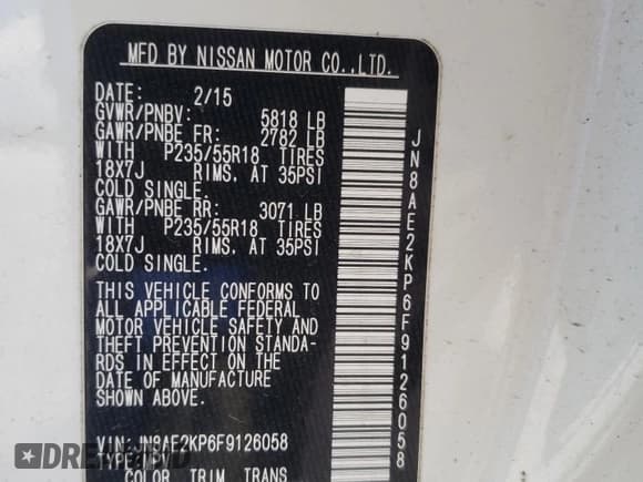 ✅ 2015 Nissan Quest SL • VIN: JN8AE2KP6F9126058 • Lot: 66828365. Listed on Copart with 132,119 mi. Free auction sales archive from the USA and detailed vehicle history report at DreamBid. Image 13.