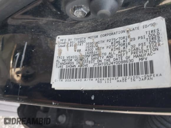 ✅ 2000 Toyota Land Cruiser • VIN: JT3HT05J4Y0088630 • Lot: 43642443. Wystawiony na IAAI z przebiegiem 227 027 mil. Bezpłatny archiwum sprzedaży aukcyjnych z USA i szczegółowy raport historii pojazdu na DreamBid. Zdjęcie 9.