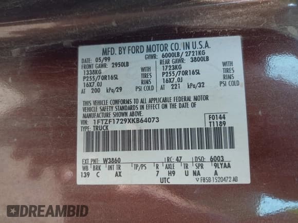 ✅ 1999 Ford F-150 • VIN: 1FTZF1729XKB64073 • Lot: 43184076. Listed on IAAI with Not provided. Free auction sales archive from the USA and detailed vehicle history report at DreamBid. Image 9.