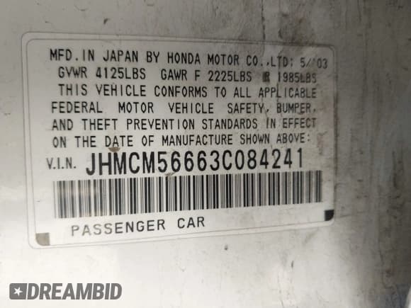 ✅ 2003 Honda Accord EX • VIN: JHMCM56663C084241 • Lot: 43722581. Wystawiony na IAAI z przebiegiem 294 725 mil. Bezpłatny archiwum sprzedaży aukcyjnych z USA i szczegółowy raport historii pojazdu na DreamBid. Zdjęcie 9.