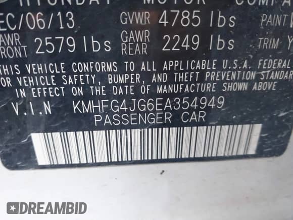 2014 Hyundai Azera с VIN KMHFG4JG6EA354949, выставлен на аукционе IAAI как лот 41034372 с пробегом 173 338 миль миль и . История ставок и продаж доступна на DreamBid. Изображение 9.