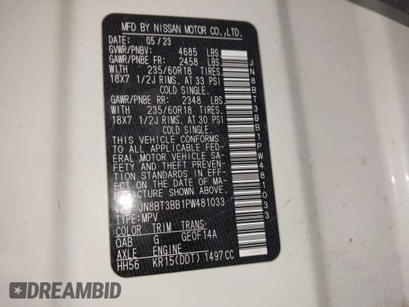 ✅ 2023 Nissan Rogue SV • VIN: JN8BT3BB1PW481033 • Lot: 42987738. Listed on IAAI with 51,241 mi. Free auction sales archive from the USA and detailed vehicle history report at DreamBid. Image 9.