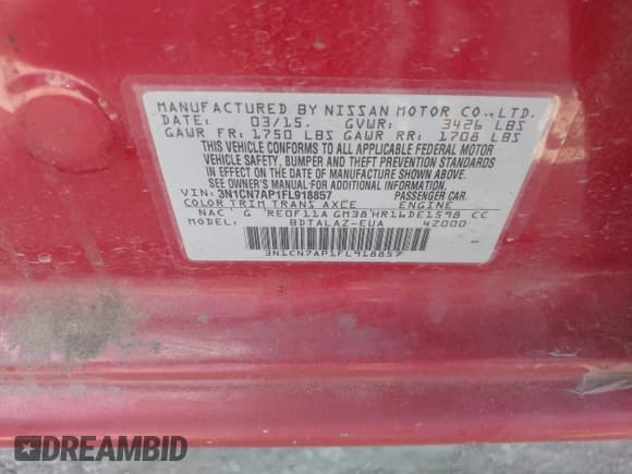 ✅ 2015 Nissan Versa SV • VIN: 3N1CN7AP1FL918857 • Lot: 42932547. Listed on IAAI with 9,345 mi. Free auction sales archive from the USA and detailed vehicle history report at DreamBid. Image 9.