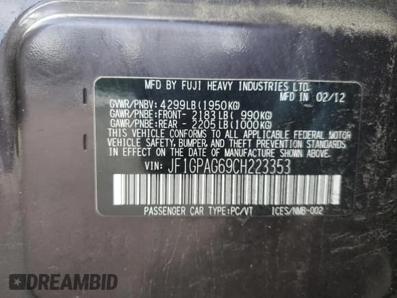 ✅ 2012 Subaru Impreza Limited • VIN: JF1GPAG69CH223353 • Lot: 63650905. Wystawiony na Copart z przebiegiem 123 266 mil. Bezpłatny archiwum sprzedaży aukcyjnych z USA i szczegółowy raport historii pojazdu na DreamBid. Zdjęcie 13.