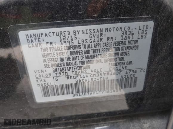 ✅ 2015 Nissan Sentra S • VIN: 3N1AB7AP1FY381409 • Lot: 43515718. Wystawiony na IAAI z przebiegiem 149 507 mil. Bezpłatny archiwum sprzedaży aukcyjnych z USA i szczegółowy raport historii pojazdu na DreamBid. Zdjęcie 9.