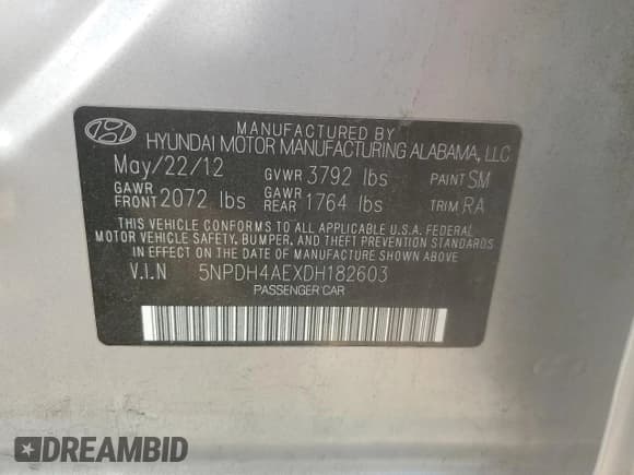 ✅ 2013 Hyundai Elantra GLS • VIN: 5NPDH4AEXDH182603 • Lot: 90747415. Listed on Copart with 112,191 mi. Free auction sales archive from the USA and detailed vehicle history report at DreamBid. Image 12.