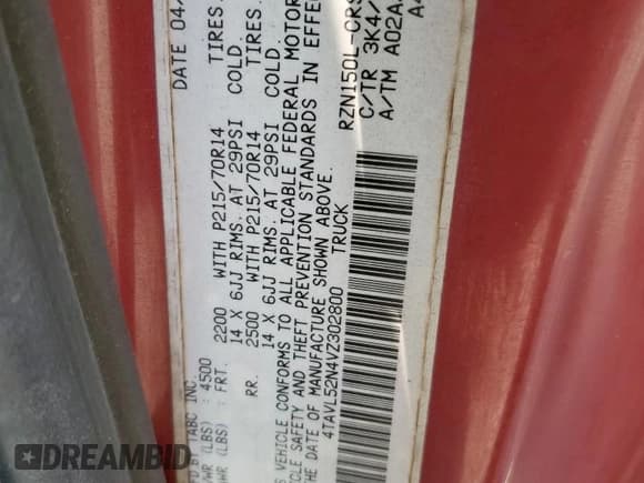 ✅ 1997 Toyota Tacoma • VIN: 4TAVL52N4VZ302800 • Lot: 59804105. Listed on Copart with 271,138 mi. Free auction sales archive from the USA and detailed vehicle history report at DreamBid. Image 12.