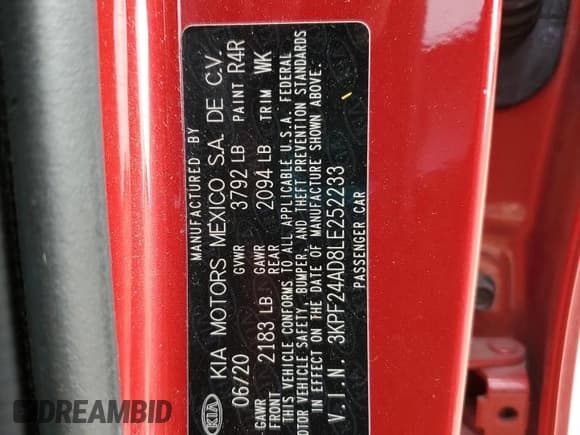 ✅ 2020 Kia Forte FE • VIN: 3KPF24AD8LE252233 • Lot: 44316085. Wystawiony na Copart z przebiegiem 71 063 mil. Bezpłatny archiwum sprzedaży aukcyjnych z USA i szczegółowy raport historii pojazdu na DreamBid. Zdjęcie 14.