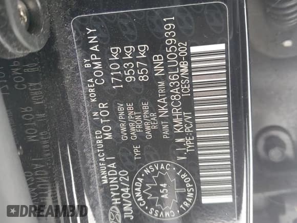 ✅ 2020 Hyundai Venue SEL • VIN: KMHRC8A36LU059391 • Lot: 44108725. Listed on Copart with 70,948 mi. Free auction sales archive from the USA and detailed vehicle history report at DreamBid. Image 12.