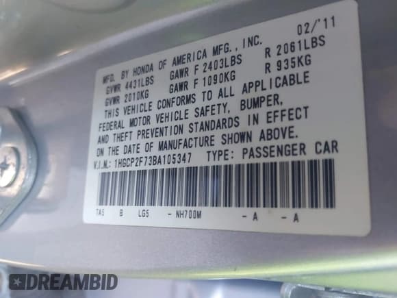 ✅ 2011 Honda Accord EX • VIN: 1HGCP2F73BA105347 • Lot: 43809608. Wystawiony na IAAI z przebiegiem 176 251 mil. Bezpłatny archiwum sprzedaży aukcyjnych z USA i szczegółowy raport historii pojazdu na DreamBid. Zdjęcie 9.