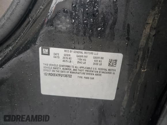 ✅ 2015 Chevrolet Volt • VIN: 1G1RD6E47FU138722 • Lot: 84224954. Wystawiony na Copart z przebiegiem 135 014 mil. Bezpłatny archiwum sprzedaży aukcyjnych z USA i szczegółowy raport historii pojazdu na DreamBid. Zdjęcie 12.