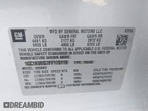 2015 Chevrolet Silverado 2500HD LT с VIN 1GC1KVEG7FF170119, выставлен на аукционе IAAI как лот 43331947 с пробегом 214 573 миль миль и . История ставок и продаж доступна на DreamBid. Изображение 9.