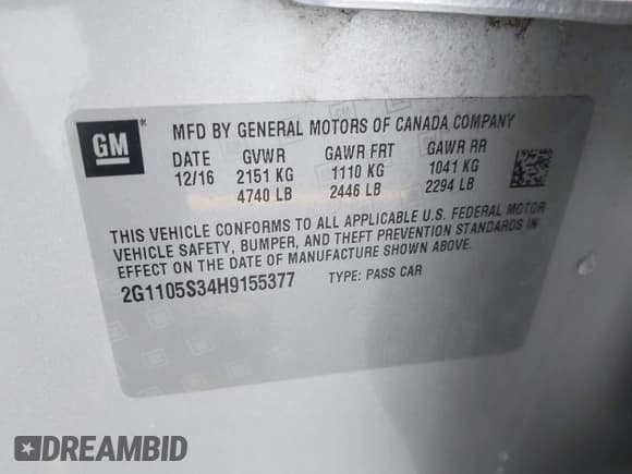 ✅ 2017 Chevrolet Impala LT • VIN: 2G1105S34H9155377 • Лот: 43571980. Опубликован ранее на IAAI с пробегом 172 826 миль. Бесплатный доступ к архиву аукционных продаж из США и подробный отчёт об истории автомобиля на DreamBid. Изображение 9.