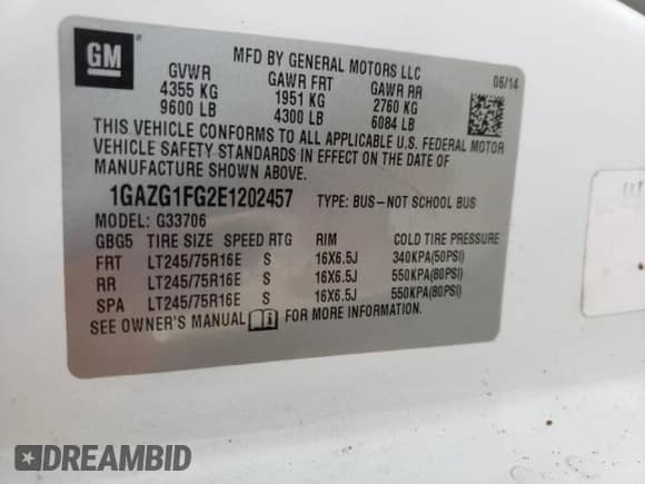 2014 Chevrolet Express Passenger LT z VIN 1GAZG1FG2E1202457, wystawiony jako Copart lot #82704884 z przebiegiem 142 982 mil mil oraz Szkoda całkowita • Salvage title. Historia ofert i sprzedaży dostępna na DreamBid. Obrazek 14.