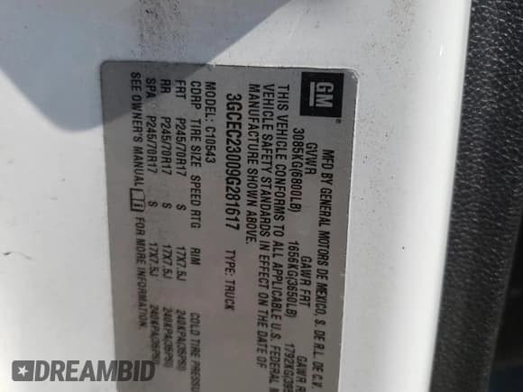 ✅ 2009 Chevrolet Silverado 1500 LT • VIN: 3GCEC23009G281617 • Lot: 70711934. Listed on Copart with 193,167 mi. Free auction sales archive from the USA and detailed vehicle history report at DreamBid. Image 12.