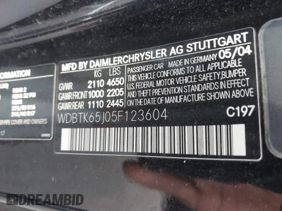 ✅ 2005 Mercedes-Benz CLK 320 • VIN: WDBTK65J05F123604 • Lot: 43166926. Listed on IAAI with 168,136 mi. Free auction sales archive from the USA and detailed vehicle history report at DreamBid. Image 9.