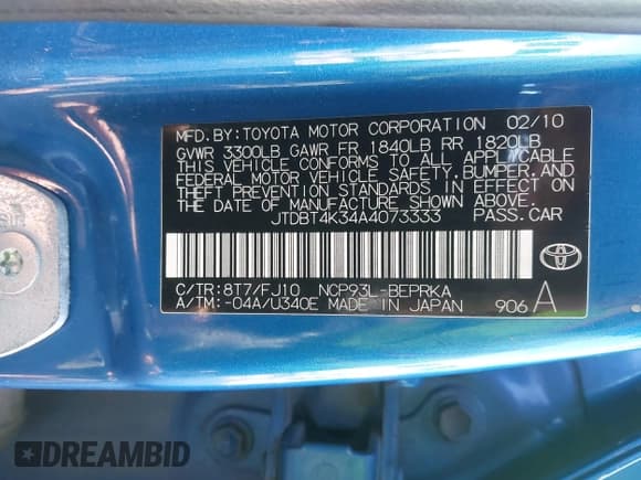 ✅ 2010 Toyota Yaris • VIN: JTDBT4K34A4073333 • Lot: 43173872. Listed on IAAI with 261,655 mi. Free auction sales archive from the USA and detailed vehicle history report at DreamBid. Image 9.