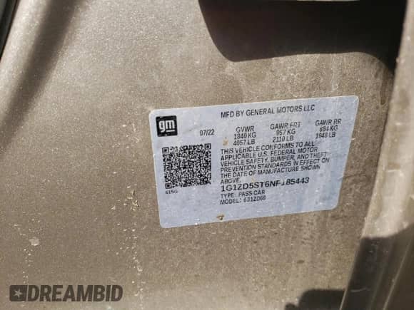 2022 Chevrolet Malibu LT z VIN 1G1ZD5ST6NF185443, wystawiony jako Copart lot #81672535 z przebiegiem Nie podano mil oraz Szkoda całkowita • Salvage title. Historia ofert i sprzedaży dostępna na DreamBid. Obrazek 13.