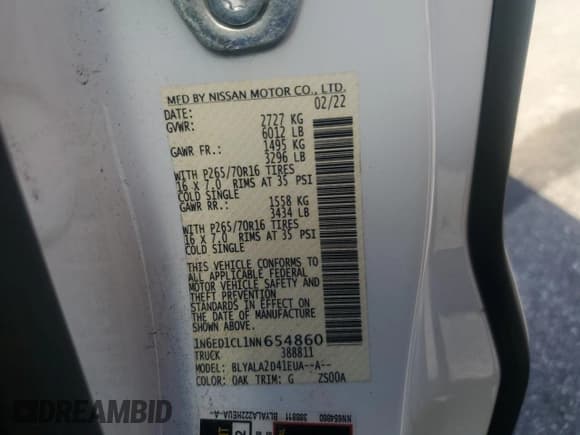 ✅ 2022 Nissan Frontier S • VIN: 1N6ED1CL1NN654860 • Lot: 85493245. Listed on Copart with Not provided. Free auction sales archive from the USA and detailed vehicle history report at DreamBid. Image 12.